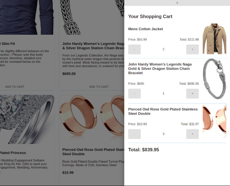 shopping cart screenshot